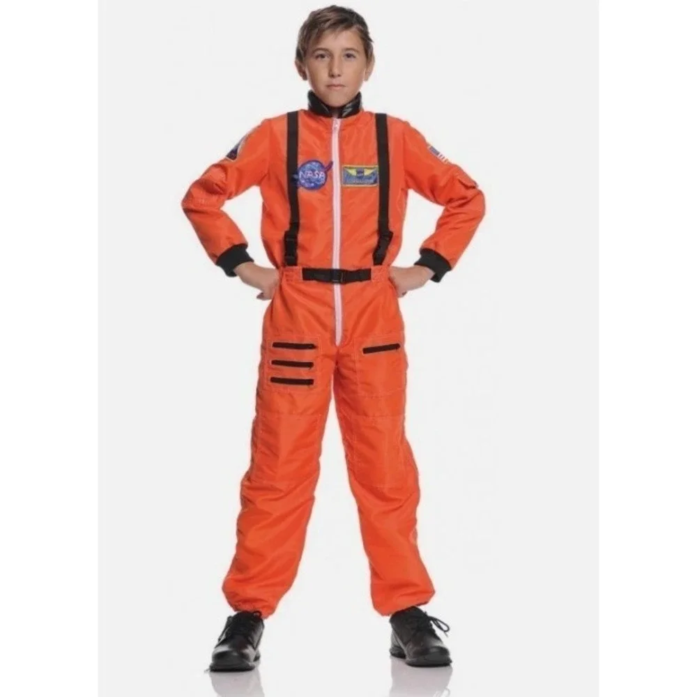 Big Kids NASA Astronaut Costume Orange Space Suit Jumpsuit Size 8-10 (Large)